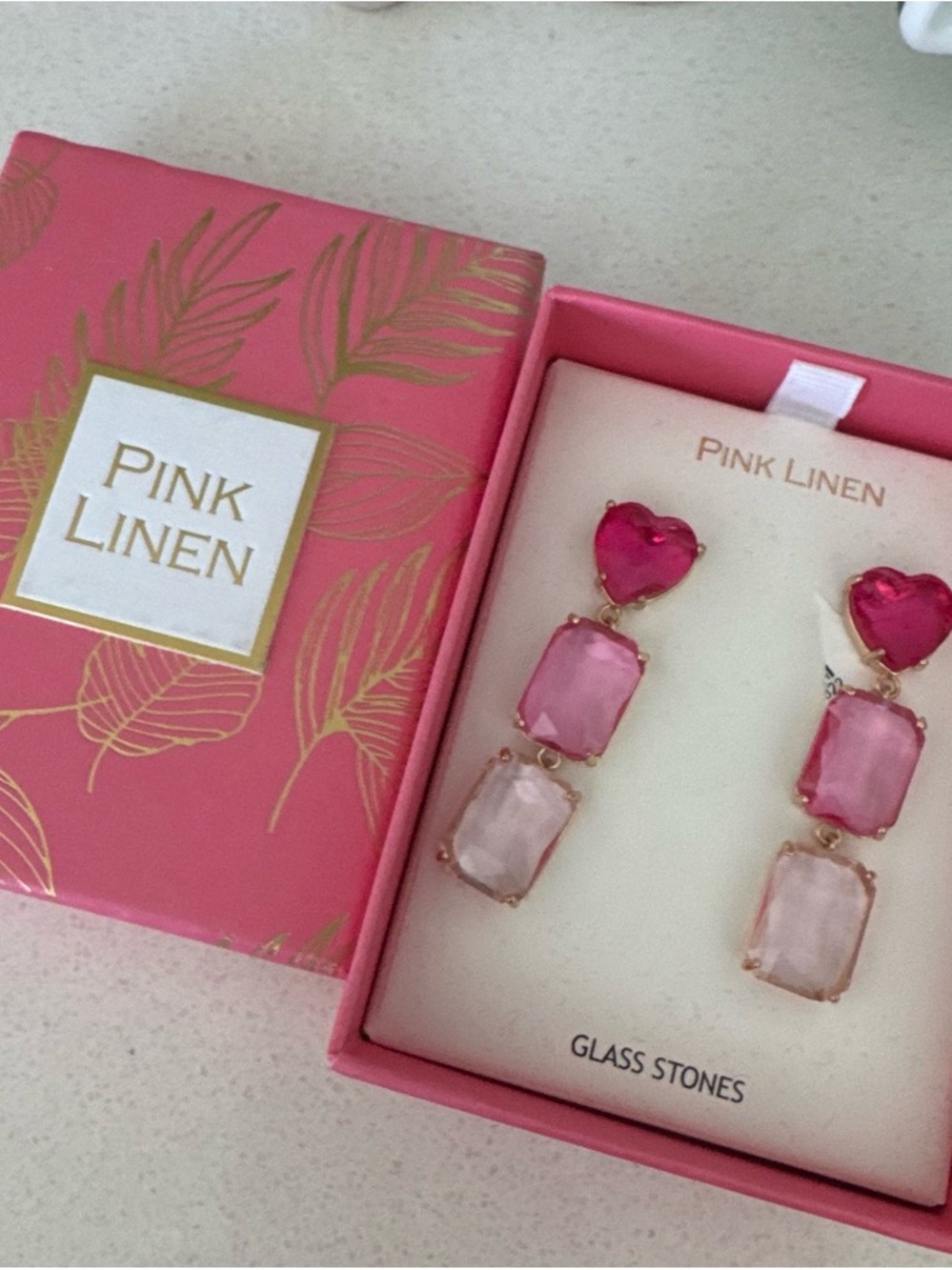 Pink Linen Pink Gradient Heart Drop Earrings